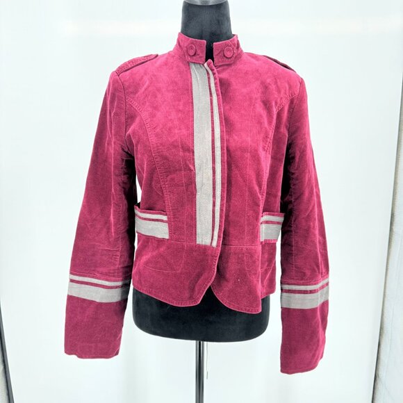 Sundance Womens Velvet Furlough Jacket Size M‎ Burgundy Military Style Striped - Picture 1 of 6
